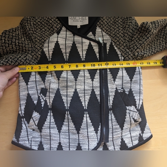 RACHEL ROY Women Blazer Size 4 Beige And Black Side Zipper Geometric Pattern - Picture 12 of 13